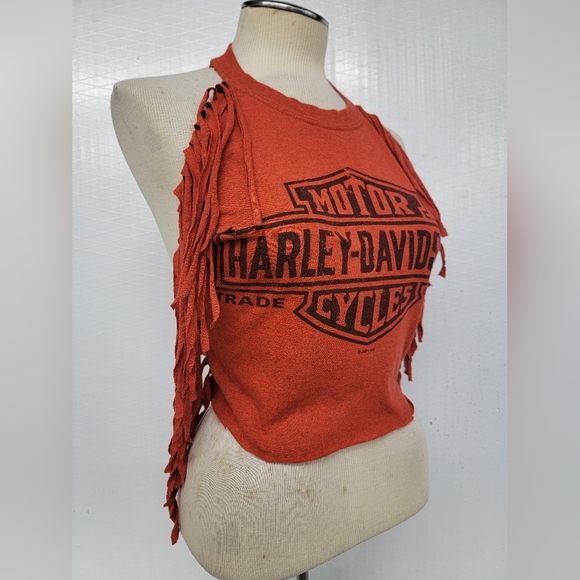 Harley Davidson Fringe Halter Top Upcycled - Picture 2 of 6